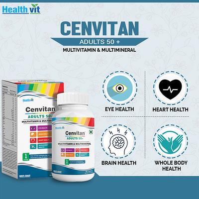Healthvit Cenvitan Adults 50+ Multivitamin & Multimineral for Eye Health, Heart Health, Brain Health and Whole Body Health - Tablets 60's - Multi-Vitamins