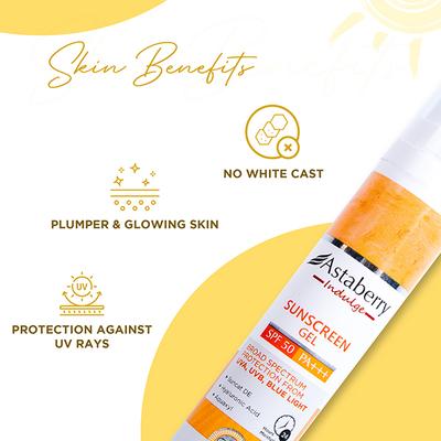 Astaberry Indulge Sunscreen Gel SPF 50 PA+++ For Broad Spectrum, UVA/B & Blue Light Protection 50 gm - Face Sunscreen