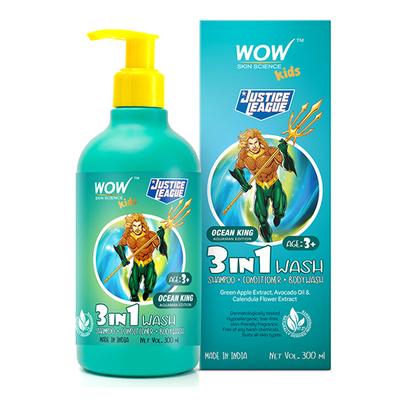 WOW Skin Science Kids 3 in 1 Wash - Shampoo + Conditioner + Body Wash - Ocean King Aquaman Edition 300 ml - Baby Body Wash