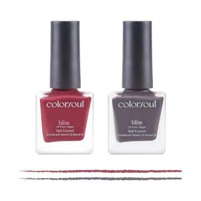 Colorsoul Bliss Vegan Nail Enamel, Dreamy Pink, Grey Crest, B03, B23 (Pack of 2 x 8 ml) 1's - Nail Polish
