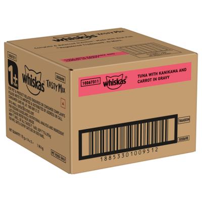Whiskas Tasty Mix Tuna with Kanikama and Carrot in Gravy (Pack 70gm x 28) 1960g - Petfood
