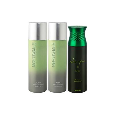 Ajmal 2 Nightingale And 1 Sacrifice For Him Deodorants Pack of 3 200 ml - Deodorants/Roll-Ons