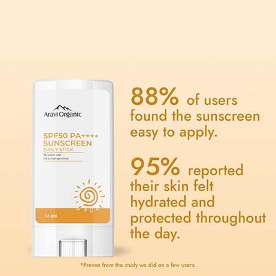 Aravi Organic Spf 50 Pa++++ Sunscreen Stick Uva-B Radiation With Lightweight and Natural Finish 13 gm - Body Sunscreen