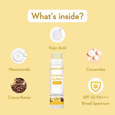 WishCare Ceramide Lip Balm with SPF50 PA+++ - Kojic Acid & Niacinamide - For Lip Lightening 5 gm - Lip Balms