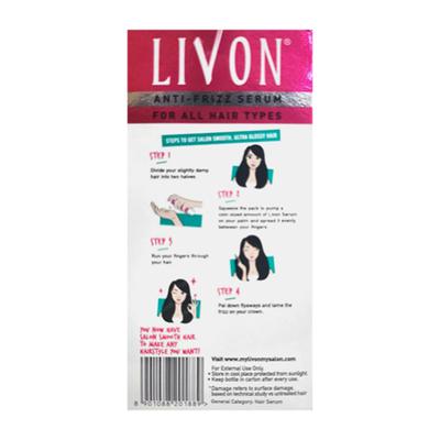 Livon Anti-Frizz Serum For All Hair Types For Smooth, Frizz-Free & Glossy Hair 20 ml - Hair Serums