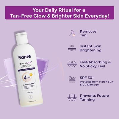 Sanfe Dailylite Tan Removal Body Lotion for Women Detan Non-Sticky Removes and Prevents Tan SPF 30 200 ml - Creams, Lotions & Oils