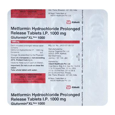 GLUFORMIN XL NEW 1000 Tablet 15's - Diabetes-Ant