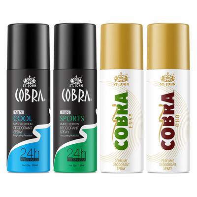 St. John Cool Limited Edition Deodorant Spray 150 ml + Sports Limited Deodorant Spray 150 ml + Cobra Envy Deodorant Spray 150 ml + Cobra Oud Deodorant Spray 150 ml - Men Deodorants/Roll-Ons