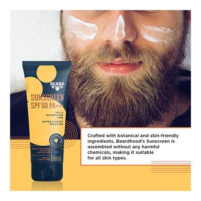 Beardhood Sunscreen SPF 50 Pa+++ Water & Sweat Resistant 50gm - Face Sunscreen