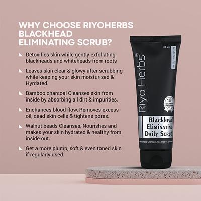 Riyo Herbs Blackhead Eliminating Daily Scrub - Bamboo Charcoal Tea Tree Oil & Walnut 100 gm - Face Scrubs