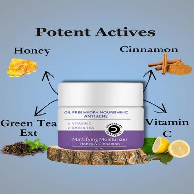 Dermistry Oil Free Hydra Nourishing Anti Acne Mattifying Moisturizer Honey And Cinnamon 50 ml + Anti Acne Pits And Scar Remover Face Serum 30 ml - Face Serum