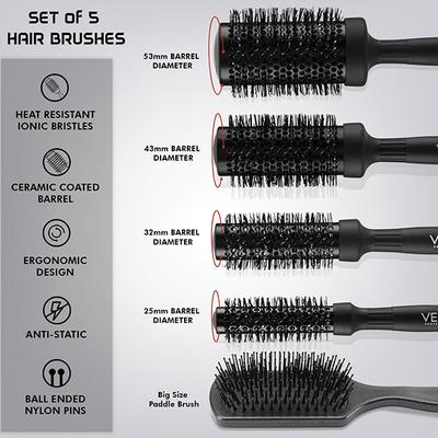 Vega Professional Carbon Dry Hair Brush Set Brushes (VPMHB-17) 5's - Hair Brushes