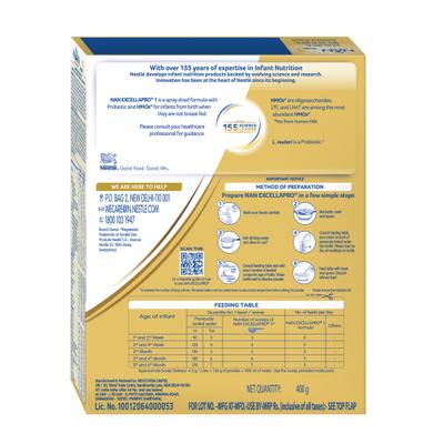 Nestle Nan Excella Pro 1 (Upto 6 Months) Powder 400 gm (Refill Pack) - Baby And Infant Supplements