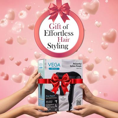 Vega Pro Touch 2000W For Women & Men With Cool Shot Button, 2 Heat/2 Speed Settings & 2 Nozzles (Vhdp-02) - Hair Dryers