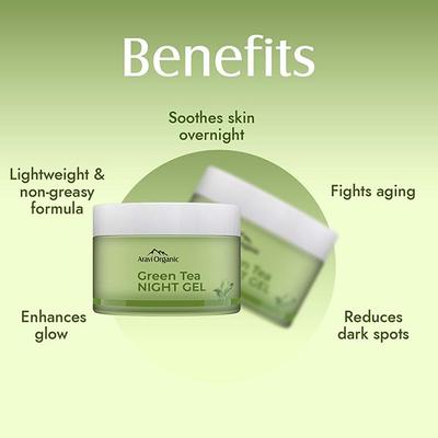 Aravi Organic Green Tea Night Gel Moisturizer For Overnight Hydration - Anti-Aging Oil Free 50 ml - Night Cream
