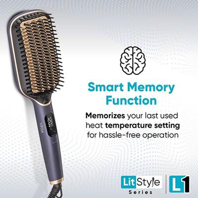 Vega Litstyle L1 Hair Straightener Brush for Women with Smart Memory Function, Quick Heat-Up, VHSB-06 525 gm - Hair Brushes