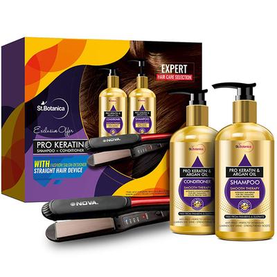 Stbotanica Pro Keratin Argan Shampoo & Conditioner Combo Pack + Nova Hair Straightener - Exclusive Offer 600 ml - Shampoos