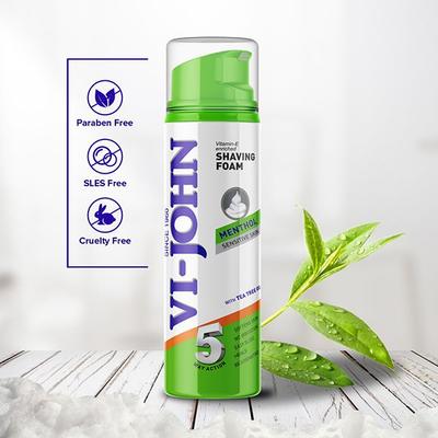 VI-John Sensitive Skin 5 Way Action Vitamin E Enriched Menthol Shaving Foam for Men with Tea Tree Oil 200ml - Shaving Foams