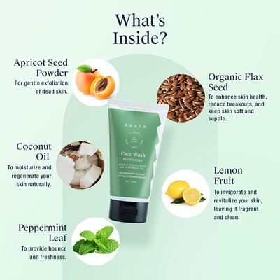 Arata Natural Refreshing Face Wash With Peppermint, Lemon oil & Organic Flaxseed 150 ml - Face Washes