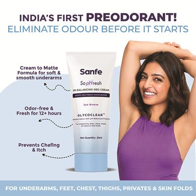 Sanfe So PHresh PH Balancing Deo Cream - Sea Breezefor Underarms Feet, Intimates and Skin Folds 20 ml - Intimate Hygiene