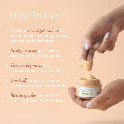 Pure Sense Natural Papaya Face Scrub with Niacinamide & Pomegranate 50 gm - Scrubs & Exfoliants