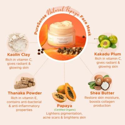 PureSense Natural Papaya Face Mask with Kaolin Clay & Kakadu Plum For Glowing Skin 65 gm - Face Mask