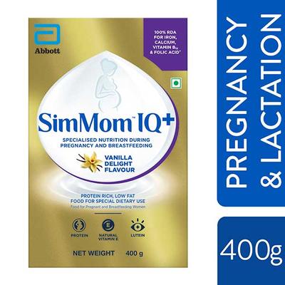 SimMom IQ+ Vanilla Delight Flavour Nutritional Powder 400 gm (Refill Pack) - Nutritional Supplements