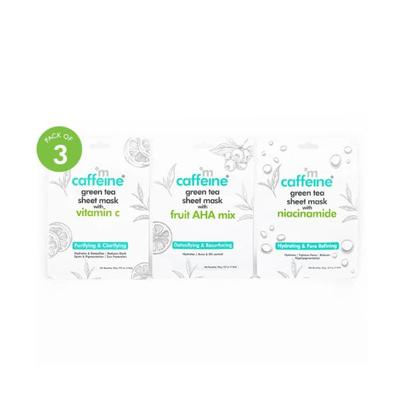 mCaffeine Vitamin C, Niacinamide, Fruit AHA Mix Face Sheet Masks with Green Tea 60g 3's - Sheet Masks