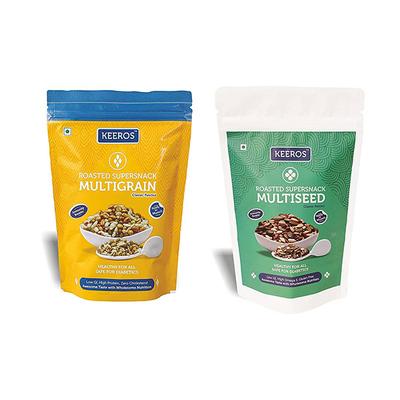 Keeros Roasted Supersnack Classic Combo (Multigrain 400 gm + Multiseed 450 gm) - Nutritional Bars