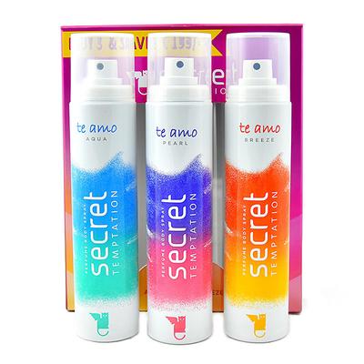 Secret Temptation Perfume Body Spray - Te Amo Aqua, Breeze & Pearl (Pack of 3 x 120 ml) - Deodorants/Roll-Ons