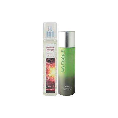 Ajmal Mercurial Thunder Edt Of 2 & Nightingale Deodorant Pack of 2 450 ml - Perfumes (Edt/Edp)