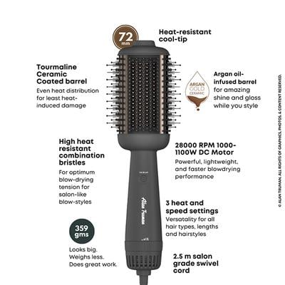 Alan Truman Blow Styling Brush-Blow Dryer Brush+Hair Straightener Hot Brush in One with Storage case 1's - Rollers & Curlers
