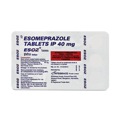 Esoz 40mg Tablet 15'S - Ulcer/Reflux/Flatulence-Aaa