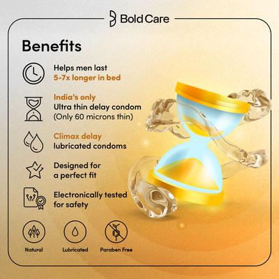 Bold Care Ultra Thin Delay Condoms with 4.5% Benzocaine (Pack Of 10) - Plain/Flavoured Condoms