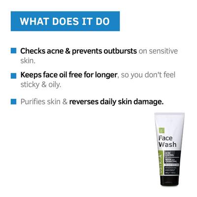 Ustraa Acne Control Face Wash - Neem & Charcoal for Acne Prone Skin 200gm - Face Wash & Cleansers