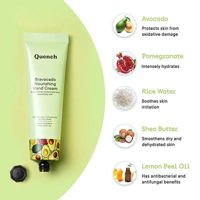 Quench Botanics Avocado Korean Hand Cream with Pomegranate & Shea Butter (Fruity Scent) 30 ml - Hand Creams