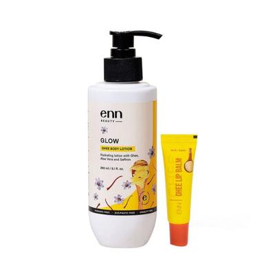 ENN Glow Ghee Body Lotion Hydrating Lotion with Ghee Aloe Vera Lip Balm Combo kits (240ml+ 8gm) 1's - Facial Kits