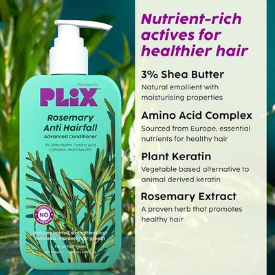 PLIX Rosemary Advanced Anti Hair Fall Conditioner for Reducing Hair Loss, Breakage, All Hair Types, Men & Women, Sulphate & Paraben Free 200 ml - Conditioners