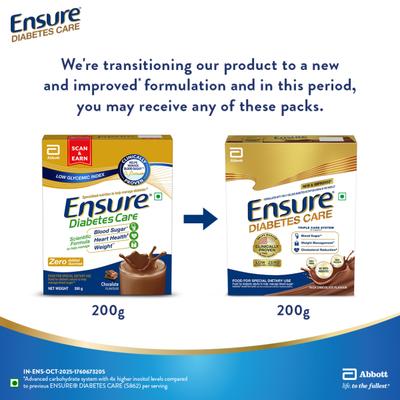 Ensure Diabetes Care Powder - Chocolate Flavour 200 gm (Refill Pack) - Diabetes (Fitness)