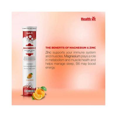 Healthvit Magneed-Z Magnesium 300mg and Zinc 10mg for Muscle Health - Effervescent Tablets (Orange Flavour) 20's - Calcium And Minerals