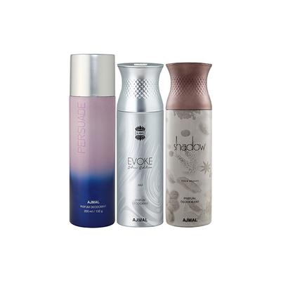 Ajmal 1 Persuade, 1 Ajmal Evoke Silver Edition For Him And 1 Shadow Him Deodorants Pack of 3 200 ml - Deodorants/Roll-Ons