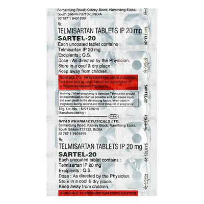 Sartel 20mg Tablet 15'S - Hypertension-Ang