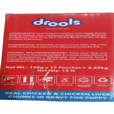 Drools Puppy Wet Dog Food, Real Chicken & Chicken Liver Chunks In Gravy (Pack of 150 g x 15 Pouches) - Pet Healthcare