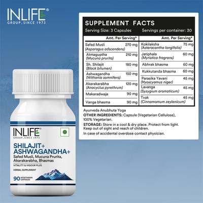 Inlife Shilajit+ Ashwagandha+ Vegetarian Capsules 90's - Other Supplements