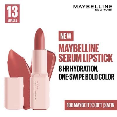 Maybelline New York Serum Lipstick (Satin) 8Hr Hydration+one-swipe bold color - 106 Maybe It's Soft 4.3 g - Lipsticks