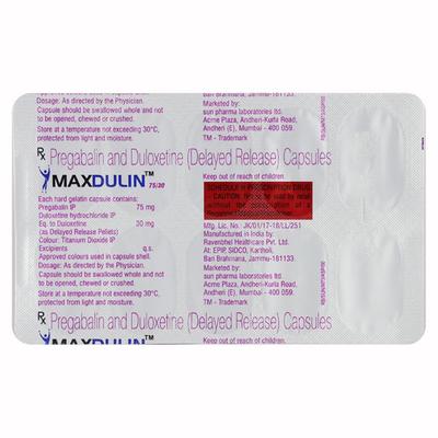 MAXDULIN 75/30 Capsule 10's - Neuropathic Pain-Dru