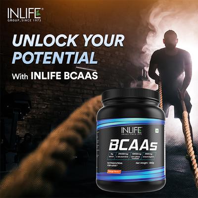 INLIFE BCAA Powder Orange Flavor 450 gm - Bcaa Supplements