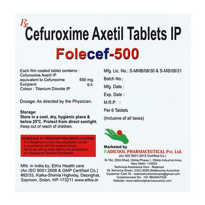 FOLECEF 500 Tablet 6's - Bacterial Infections-Cep