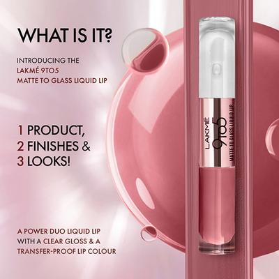 Lakme 9 to 5 Matte to Glass Liquid Lip - Walnut Praline 7.6 ml - Liquid Lipsticks