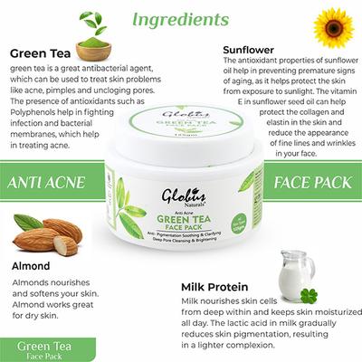 Globus Naturals Green Tea Anti-acne Face Pack 125 gm - Face Packs